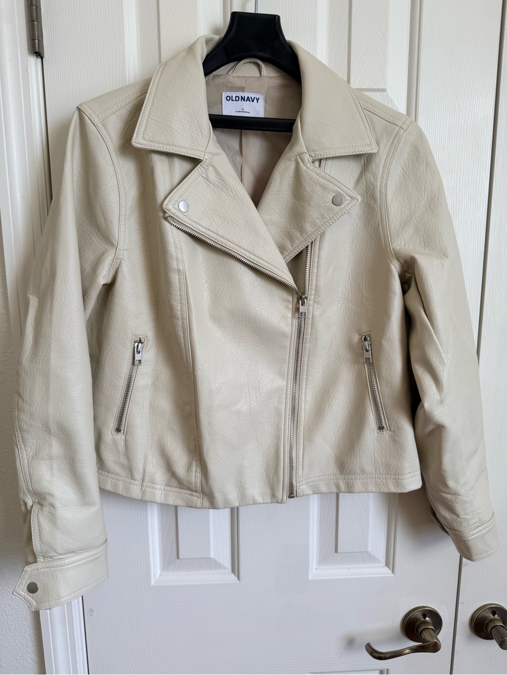 Old Navy Light Cream Faux Leather Moto Jacket